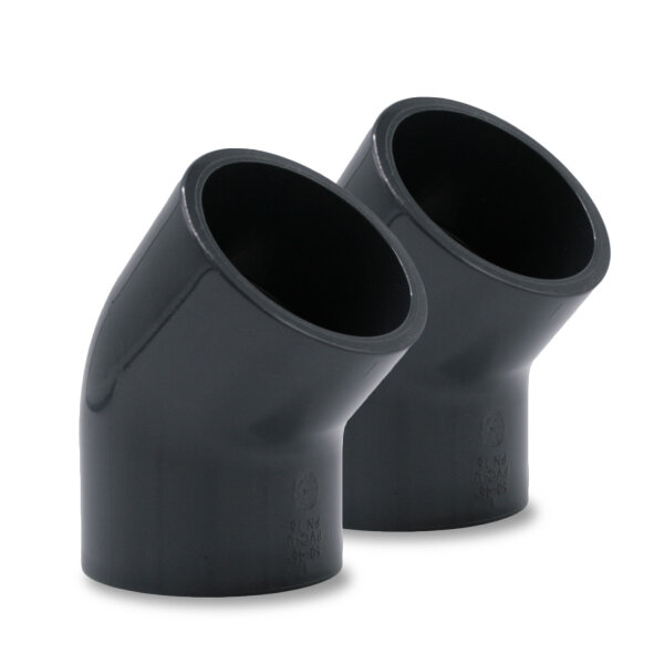 2x PVC-Winkel 45° I 32mm I 1 Zoll I Klebemuffe mit 2-Anschlüssen I Verrohrung