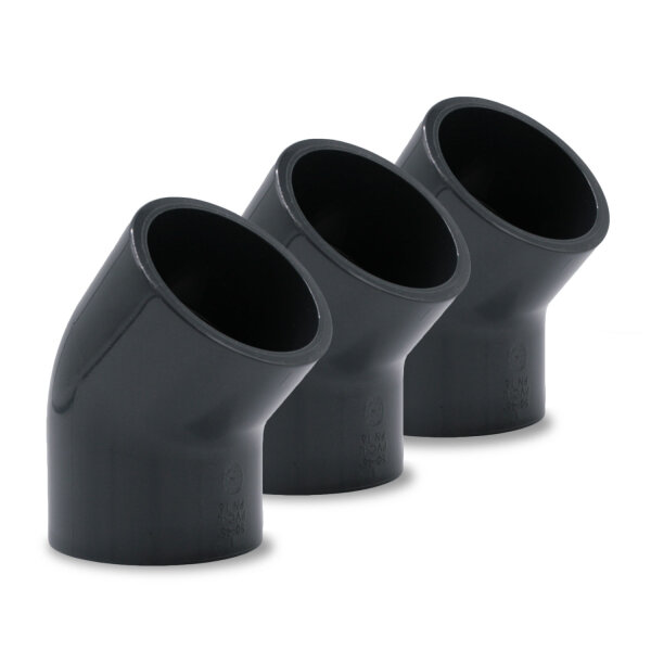 3x PVC-Winkel 45° I 32mm I 1 Zoll I Klebemuffe mit 2-Anschlüssen I Verrohrung