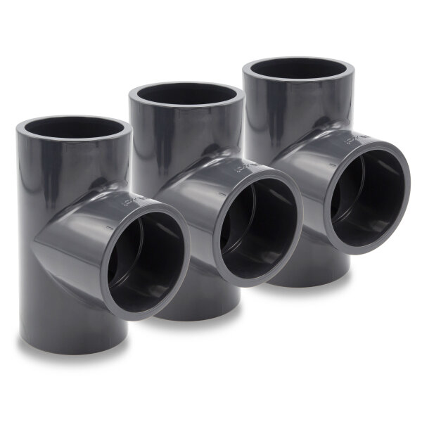 3x PVC-Muffe T-Stück 90° I 25mm I 3/4 Zoll I Klebemuffe I PVC-Rohrmuffe mit 2-Anschlüssen I Rohr-Verbindungsstück PVC-Fitting I bm068
