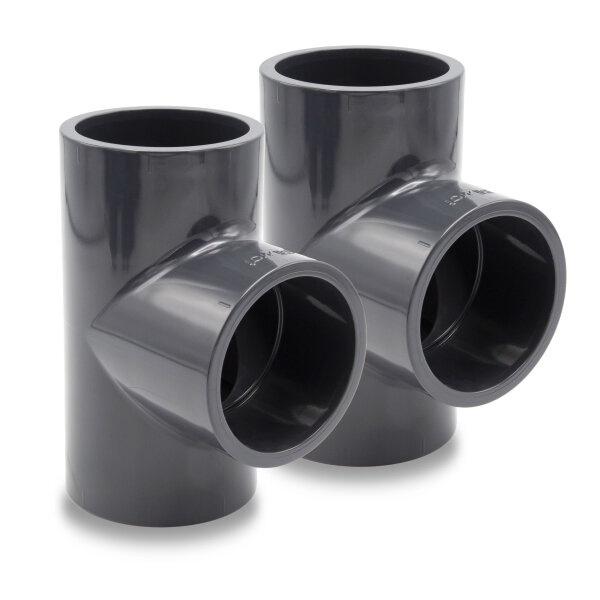 Baumaxxe 2x PVC-U T-Stück 90° I 40mm I 1 1/4 Zoll I Klebemuffe I PVC-Rohrmuffe mit 2-Anschlüssen I Rohr-Verbindungsstück PVC-Fitting I bm066