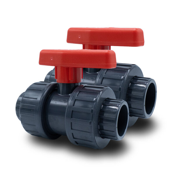2x PVC-Kugelhahn I 32 mm I 1 Zoll I für Klebemuffen und Fittinge I Absperrhahn 2-Wege I PVC-Rohrverbinder 32mm I Kugelschieber für Pool- und Teichbau I bm148 Grau