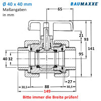 2x PVC-Kugelhahn I 40 mm I 1 1/4 Zoll I für...