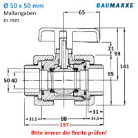 2x PVC-Kugelhahn I 50mm I 1 1/2 Zoll I für...