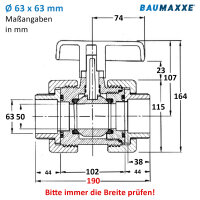 2x PVC-Kugelhahn I 63 mm I 2 Zoll I für Klebemuffen...