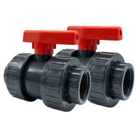 2x PVC-Kugelhahn mit Innengewinde I 1 1/2" x 1...