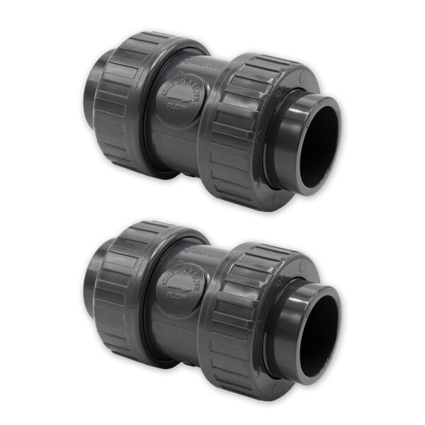 2x Kegelrückschlagventil PVC-U federbelastet I 50mm I 1 1/2 Zoll I Klebemuffen Anschluss I 16 Bar Arbeitsdruck I für Pool- und Teichbau I bm085