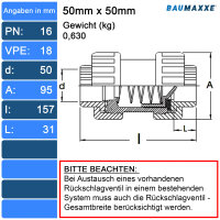 3x PVCKegelrückschlagventil 50 mm I Klebemuffen I...