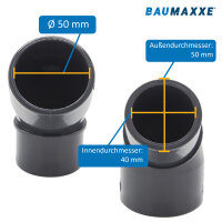 3x PVC Winkel 45° mit Reduktion 40/50 mm x 50 mm bm011