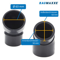 3x PVC Winkel 45° mit Reduktion 50/63 mm x 63 mm bm012