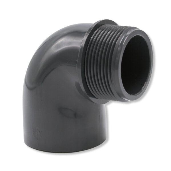 2x PVC Winkel-Muffe 90° mit Außengewinde I 50 mm x 1 1/2 Zoll I bm208