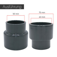 3x PVC Reduziermuffe I 75/63mm x 50mm I Reduktion I Rohr-Verbindungsstück I bm210
