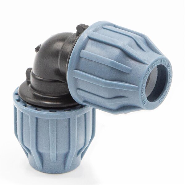 2x PP Kupplung I 90° Winkel 16 mm I Klemmverbinder mit 2 Anschlüssen I Klemmverschraubung I Klebe- Flexschlauchverbinder I Pool-Zubehör I Garten-Bewässerung I Druckleitung I bm307