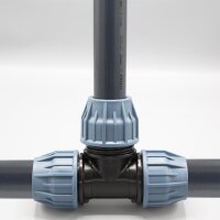 3x PP Kupplung I T-Stück l 25 mm I Klemmverbinder mit 2 Anschlüssen I Klemmverschraubung I Klebe- Flexschlauchverbinder I Pool-Zubehör I Garten-Bewässerung I Druckleitung I bm316