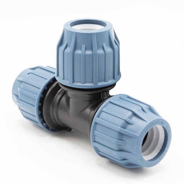 3x PP Kupplung I T-Stück l 32 mm I Klemmverbinder mit 2 Anschlüssen I Klemmverschraubung I Klebe- Flexschlauchverbinder I Pool-Zubehör I Garten-Bewässerung I Druckleitung I bm317