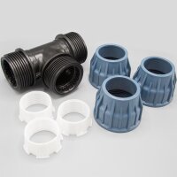 3x PP Kupplung I T-Stück l 63 mm I Klemmverbinder mit 2 Anschlüssen I Klemmverschraubung I Klebe- Flexschlauchverbinder I Pool-Zubehör I Garten-Bewässerung I Druckleitung I bm320