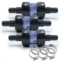 3x PVC Kegelrückschlagventil federbelastet mit 2x Schlauchtüllen 32/38mm und Schlauchschellen I 10 Bar Arbeitsdruck I Für Pool- und Teichbau I bm283