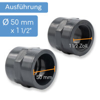 PVC-Reduzierung mit Achtkant I 50 mm x 1 1/2 Zoll I...