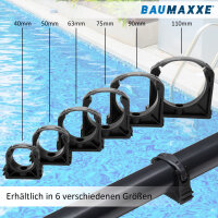 Baumaxxe PVC-Rohrschellen Set I 50 mm I Schwarz I 10 Stück I Pool-Zubehör I Rohrklemme mit Verschlussbügel I Rohrhalter I für PVC-Rohr mit Ø 50 mm geeignet I bm048