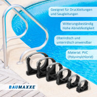 Baumaxxe PVC-Rohrschellen Set I 50 mm I Schwarz I 10 Stück I Pool-Zubehör I Rohrklemme mit Verschlussbügel I Rohrhalter I für PVC-Rohr mit Ø 50 mm geeignet I bm048