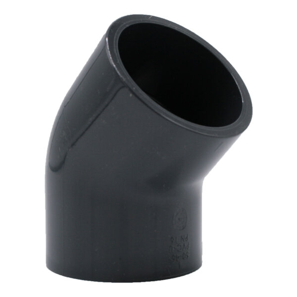 PVC-Winkel 45° I 50mm I 1 1/2 Zoll I Klebemuffe mit 2-Anschlüssen I bm_071