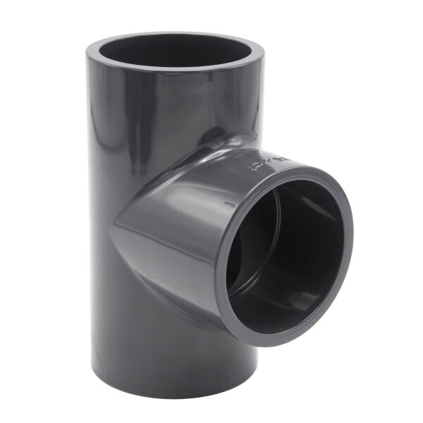 Baumaxxe PVC Rohrmuffe T-Stück 90° I 63mm I Klebemuffe I mit 2-Anschlüssen I Rohr-Verbindungsstück I bm065