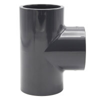 Baumaxxe PVC Rohrmuffe T-Stück 90° I 63mm I Klebemuffe I mit 2-Anschlüssen I Rohr-Verbindungsstück I bm065