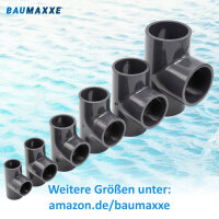 Baumaxxe PVC Rohrmuffe T-Stück 90° I 63mm I Klebemuffe I mit 2-Anschlüssen I Rohr-Verbindungsstück I bm065