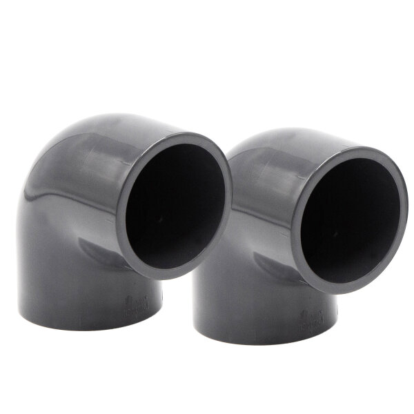 PVC-Winkel-Muffe 90° I 50mm I 1 1/2 Zoll I 2 Stück Klebemuffe I Rohrmuffe mit 2-Anschlüssen I Rohr-Verbindungsstück PVC-Rohr, Fitting I bm087