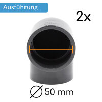 PVC-Winkel-Muffe 90° I 50mm I 1 1/2 Zoll I 2 Stück Klebemuffe I Rohrmuffe mit 2-Anschlüssen I Rohr-Verbindungsstück PVC-Rohr, Fitting I bm087