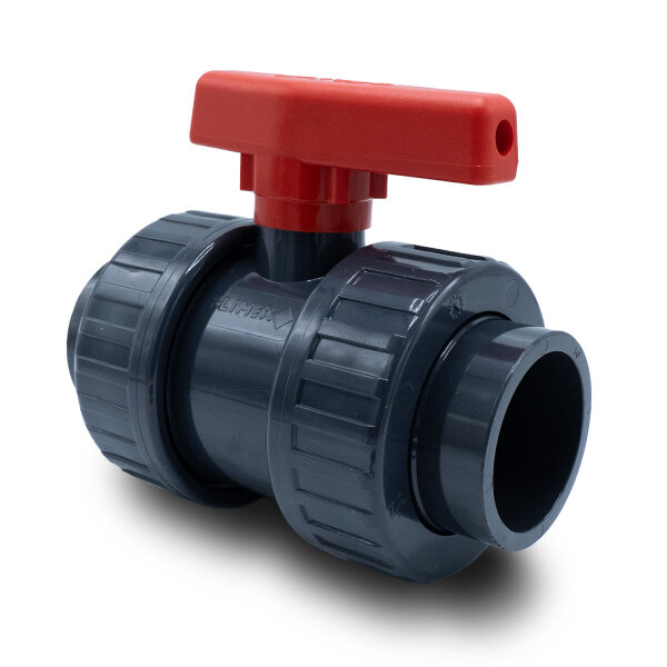 PVC-Kugelhahn I 50mm I 1 1/2 Zoll I für Klebemuffen und Fittinge I Absperrhahn 2-Wege I PVC-Rohrverbinder 50mm I Kugelschieber für Pool- und Teichbau I bm116