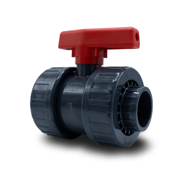 PVC-Kugelhahn I 40 mm I 1 1/4 Zoll I für Klebemuffen und Fittinge I Absperrhahn 2-Wege I PVC-Rohrverbinder 40mm I Kugelschieber für Pool- und Teichbau I bm147