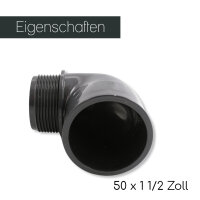PVC Winkel-Muffe 90° mit Außengewinde I 50 mm x 1 1/2 Zoll I bm_208