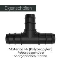 PP T-Stück mit Schlauchtülle+ 3 Schlauchschellen I 32 mm I bm_218