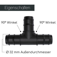 PP T-Stück mit Schlauchtülle+ 3 Schlauchschellen I 32 mm I bm_218