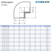 PVC-Winkel-Muffe 90° I 16mm I 3/8 Zoll I Klebemuffe I PVC-Rohrmuffe mit 2-Anschlüssen I Rohr-Verbindungsstück PVC-Rohr PVC-Fitting I bm273