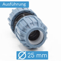 PP Kupplung I Durchgangsmuffe l 25 mm I Klemmverbinder mit 2 Anschlüssen I Klemmverschraubung I Klebe- Flexschlauchverbinder I Pool-Zubehör I Garten-Bewässerung I Druckleitung I bm302