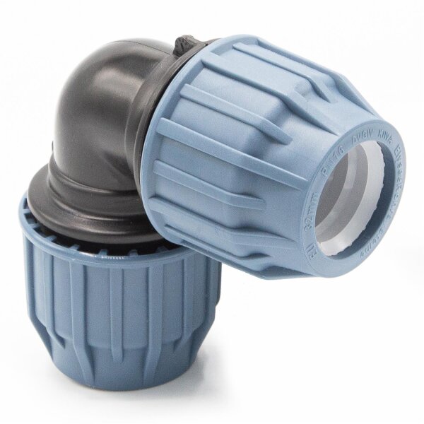 PP Kupplung I 90° Winkel 32 mm I Klemmverbinder mit 2 Anschlüssen I Klemmverschraubung I Klebe- Flexschlauchverbinder I Pool-Zubehör I Garten-Bewässerung I Druckleitung I bm310