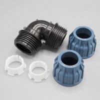 PP Kupplung I 90° Winkel 40 mm I Klemmverbinder mit 2 Anschlüssen I Klemmverschraubung I Klebe- Flexschlauchverbinder I Pool-Zubehör I Garten-Bewässerung I Druckleitung I bm311