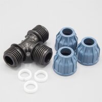PP Kupplung I T-Stück l 16 mm I Klemmverbinder mit 2 Anschlüssen I Klemmverschraubung I Klebe- Flexschlauchverbinder I Pool-Zubehör I Garten-Bewässerung I Druckleitung I bm314