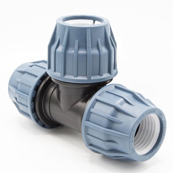 PP Kupplung I T-Stück l 50 mm I Klemmverbinder mit 2 Anschlüssen I Klemmverschraubung I Klebe- Flexschlauchverbinder I Pool-Zubehör I Garten-Bewässerung I Druckleitung I bm319